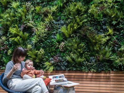 Outdoor Vertical Garden with mother and child