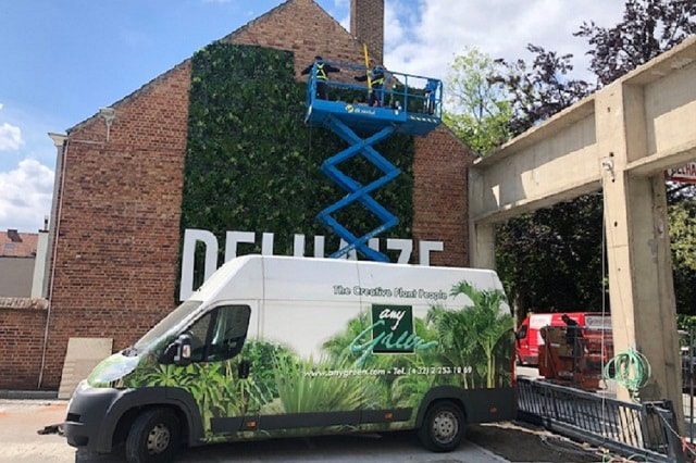 anygreen completing an artificial green wall installation in belgium