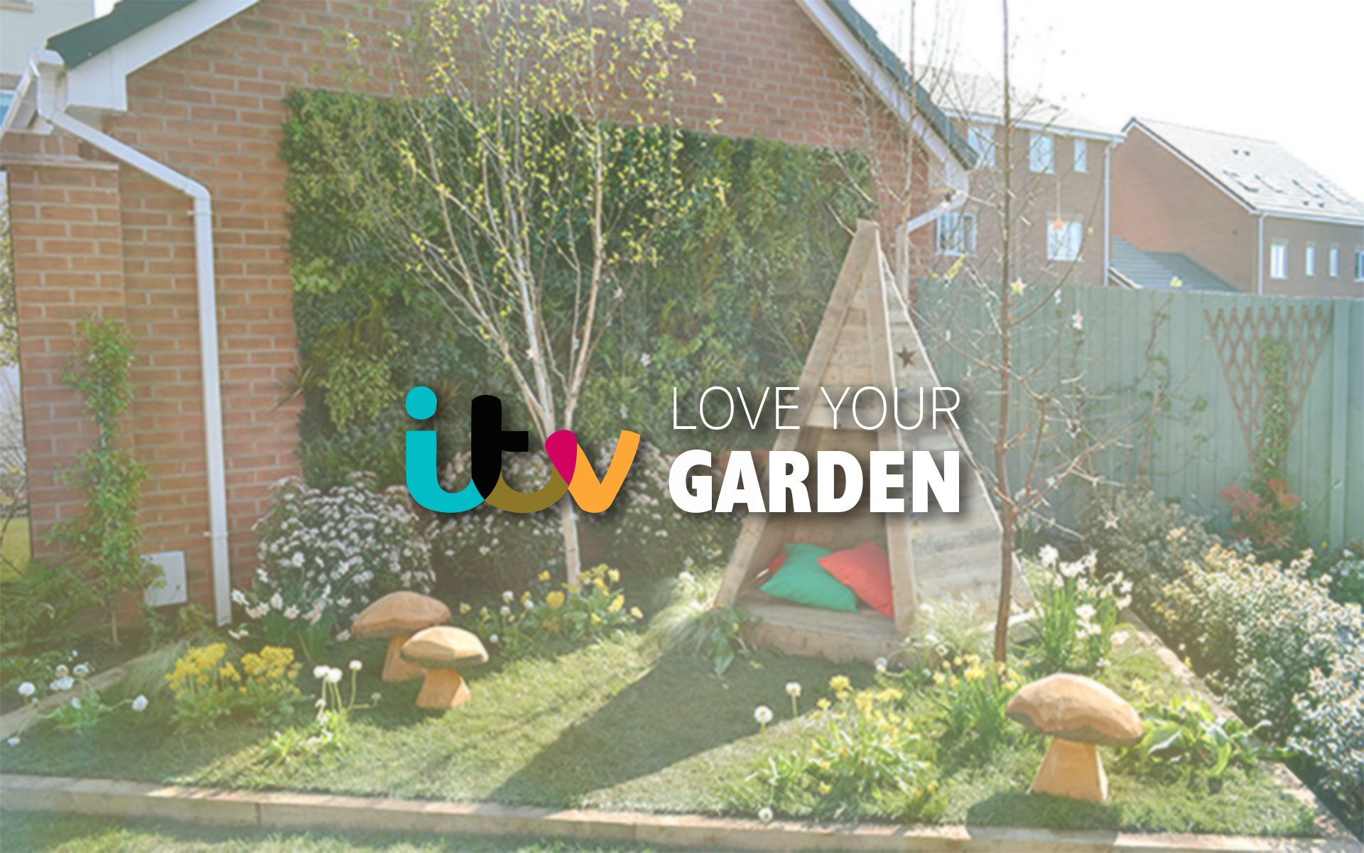 itv love your garden with artificial green wall on brick wall