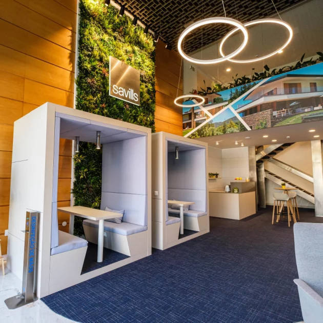Savills Interior Design Artificial Green Wall behind seating