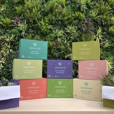 Vistafolia Boxes in front of Artificial living wall