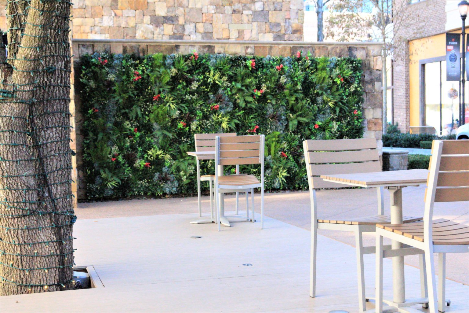 an outdoor artificial living wall installation by Vistafolia in Georgia